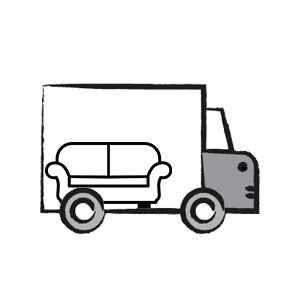 Illustration of a sofa inside of a white van