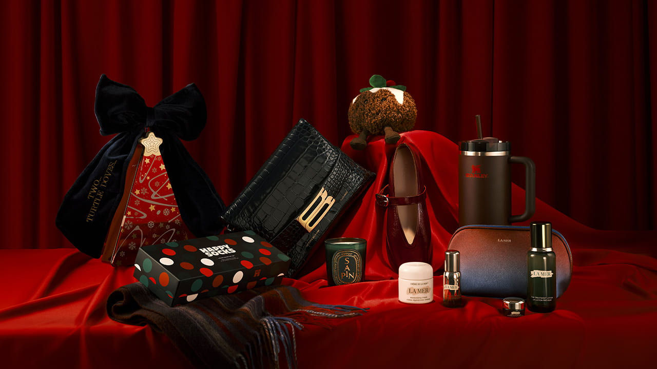 Gifting products on a red table