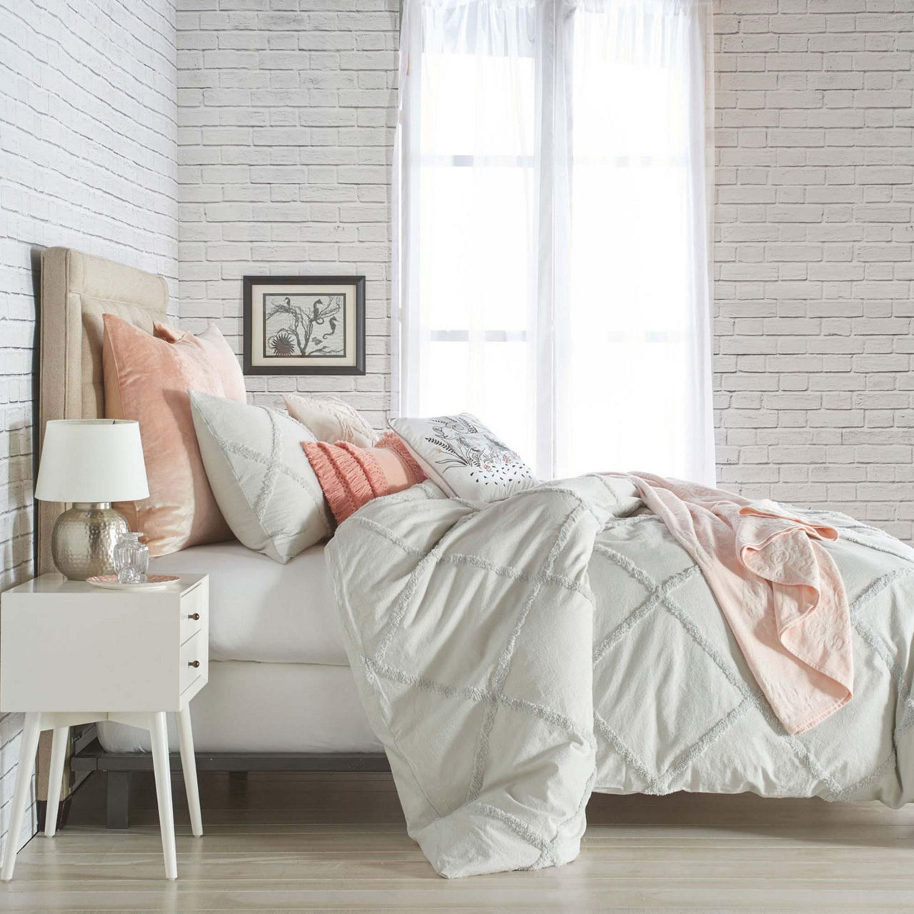 Chenille Lattice Coordinated Bedding Grey