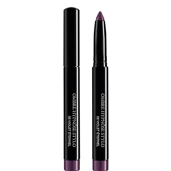 Lanc&ocirc;me Ombre Hypnose Stylo Cream Eye Shadow Stick in deep purple, shown capped and uncapped revealing the creamy tip
