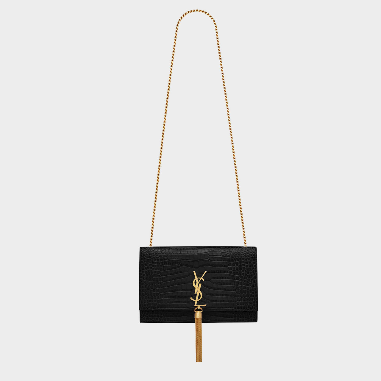 Kate Medium Tassel Croc Embossed Leather Shoulder Bag