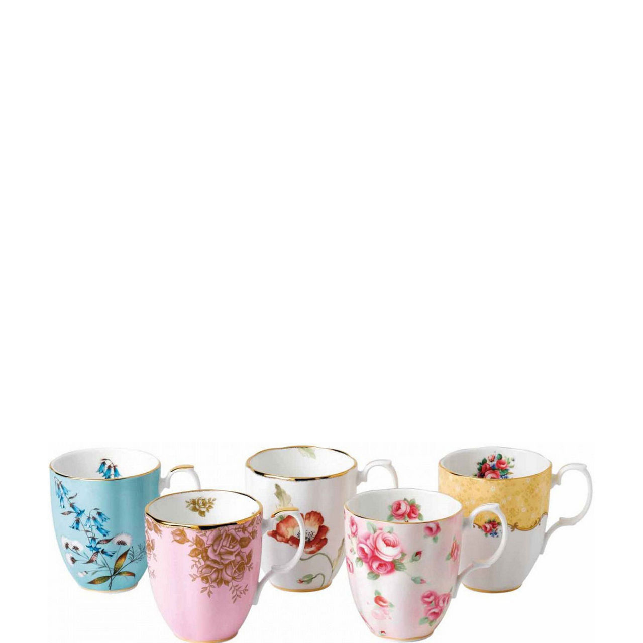 Set of Five 100 Years of Royal Albert Mugs 1950 - 1990