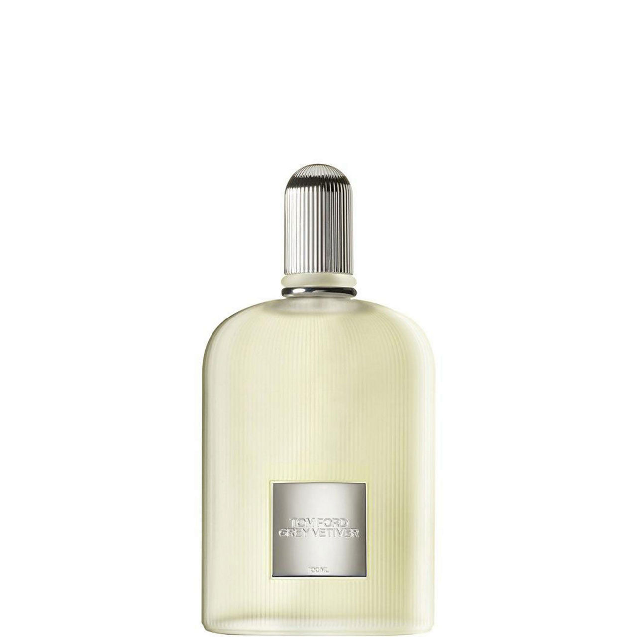 TOM FORD Grey Vetiver Eau de Parfum 100ml, clear glass bottle with ribbed silver cap and embossed metal label