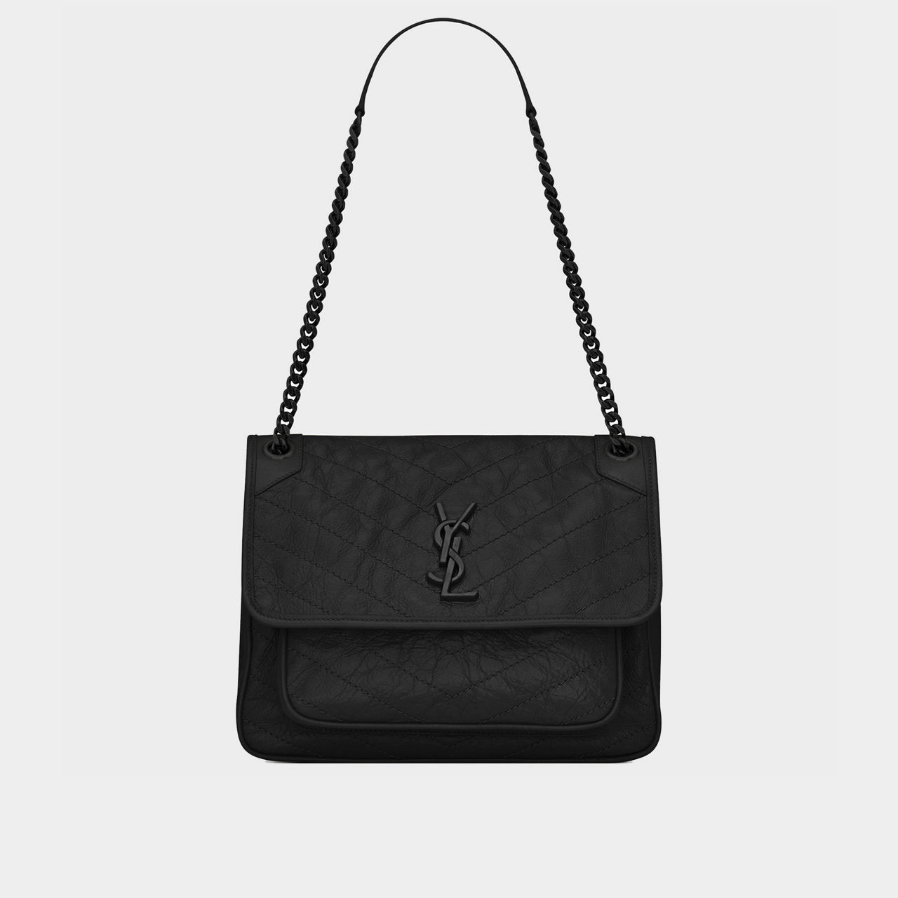 Niki Vintage Crinkled Leather Medium Chain Bag