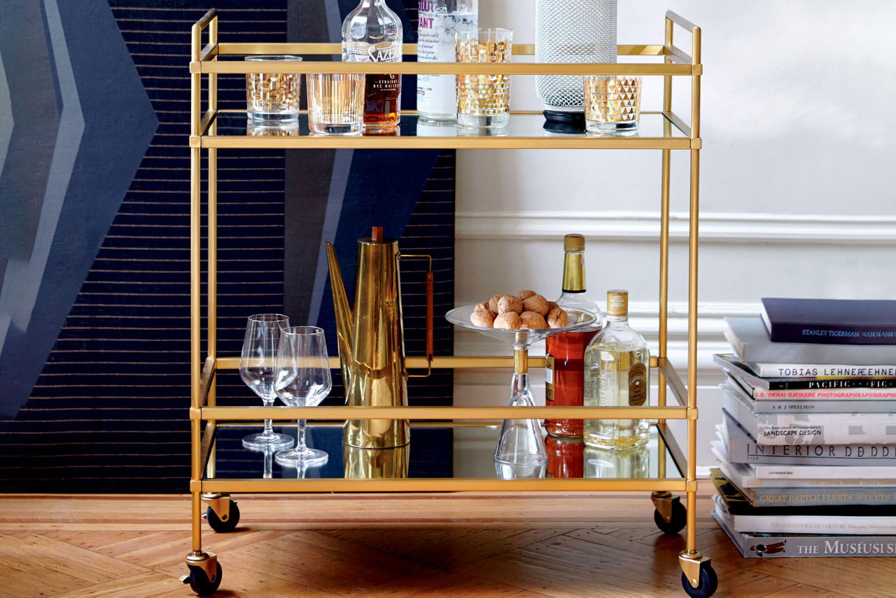Terrace Bar Cart Antique Brass
