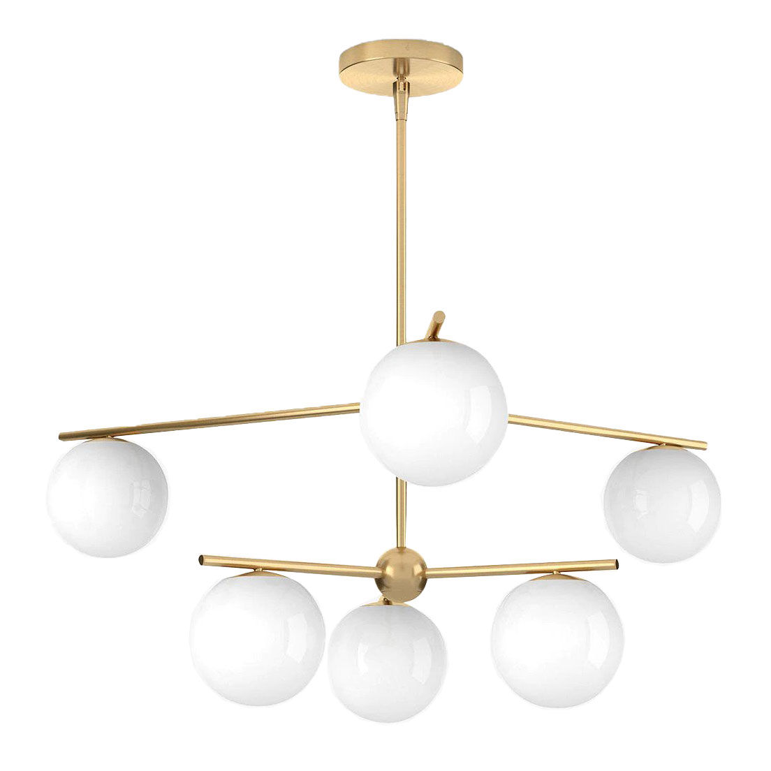 Sphere and Stem Chandelier Brass-Milk Glass 6-Light Sphere and Stem Chandelier Brass-Milk Glass 6-Light