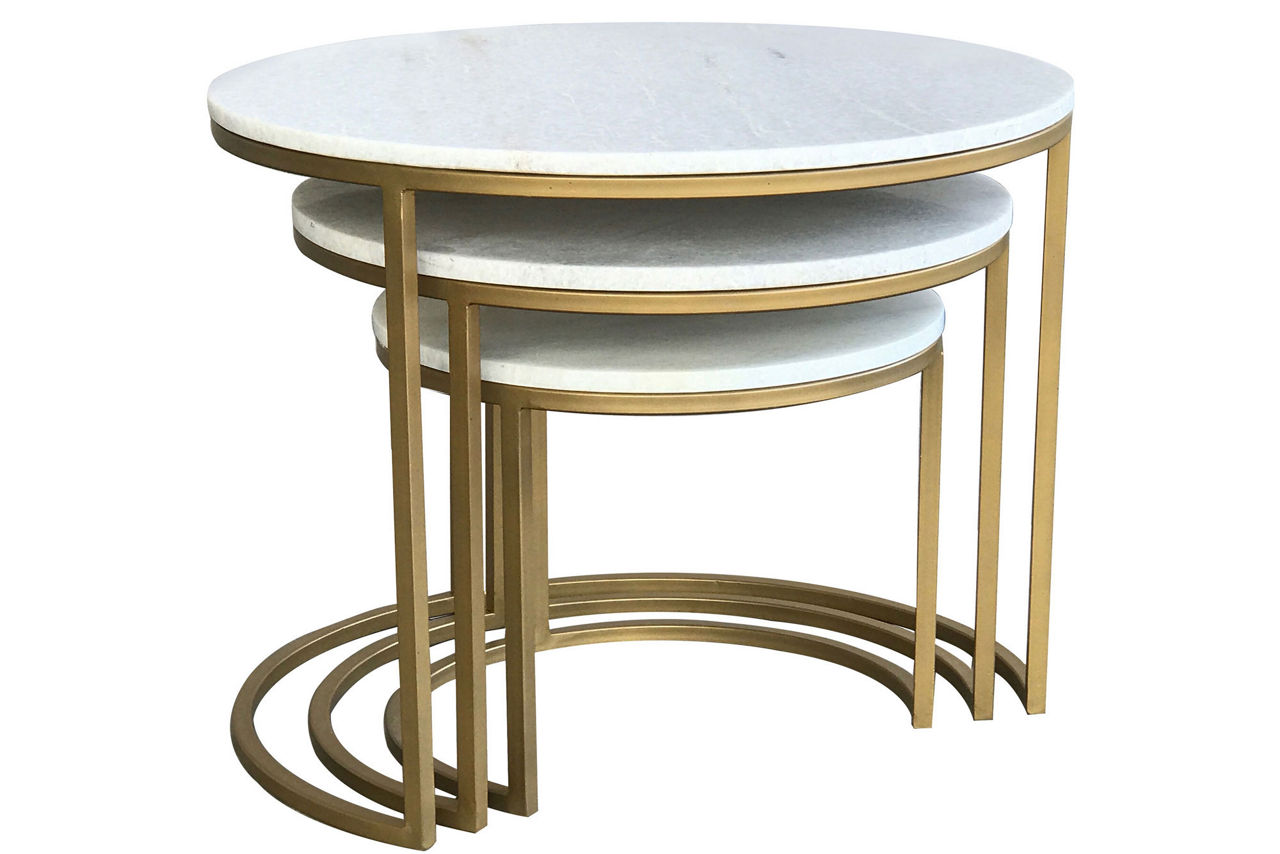 Beth Brass And Marble Nest of 3 Tables