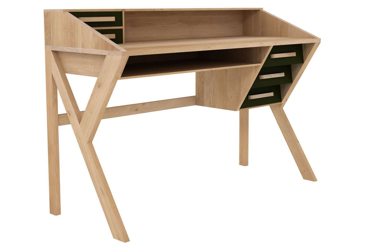 Origami Five-Drawer Desk Oak Black Origami Five-Drawer Desk Oak Black