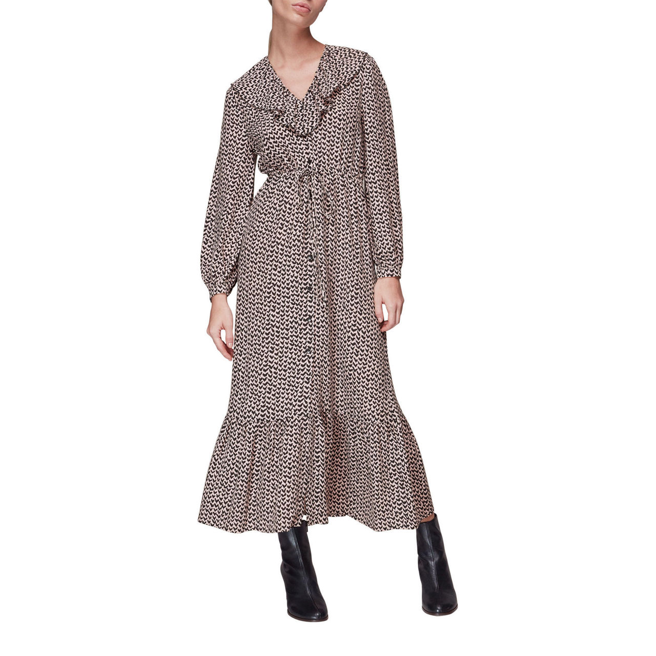 WHISTLES Abstract Heart Print Midi Dress