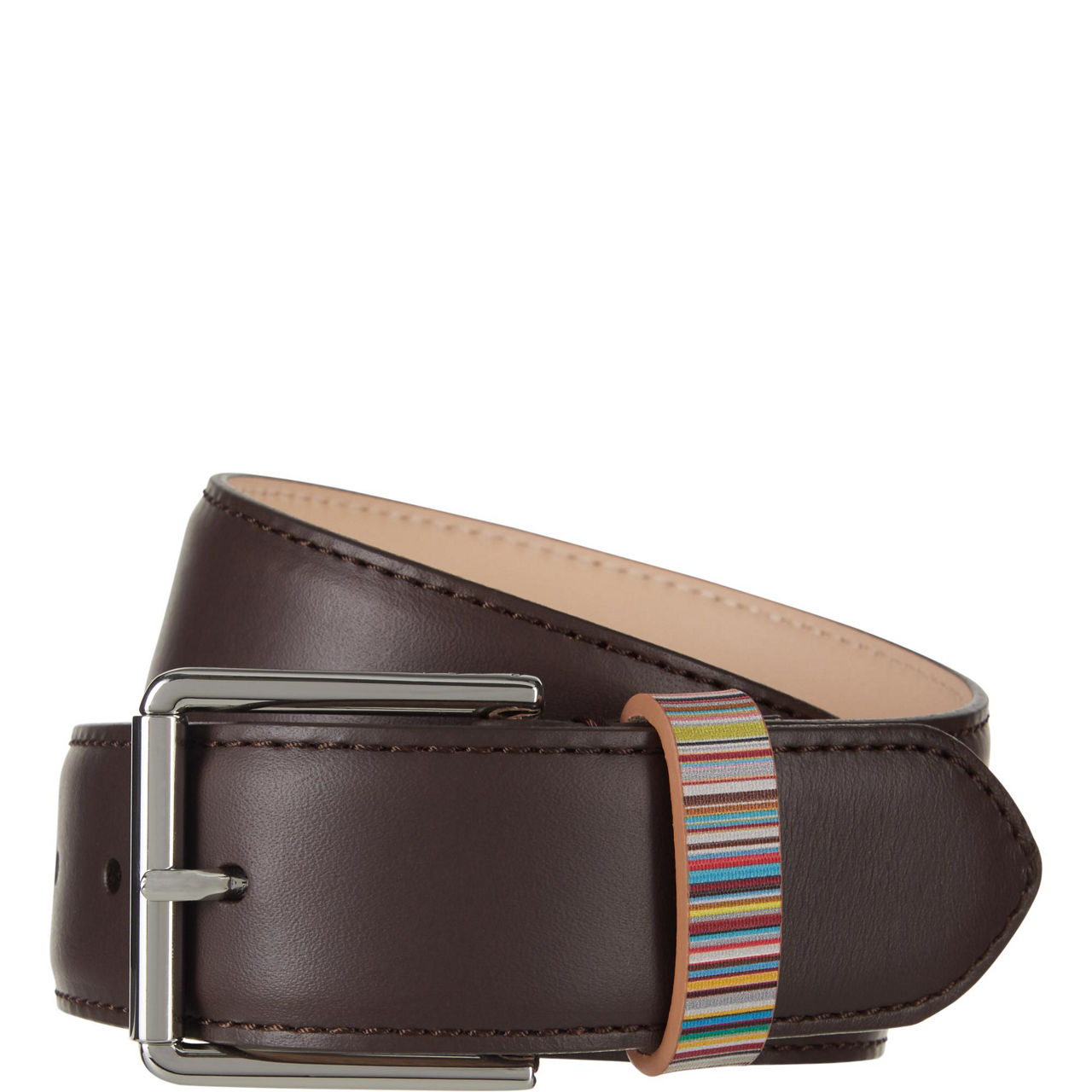 Stripe Print Leather Belt