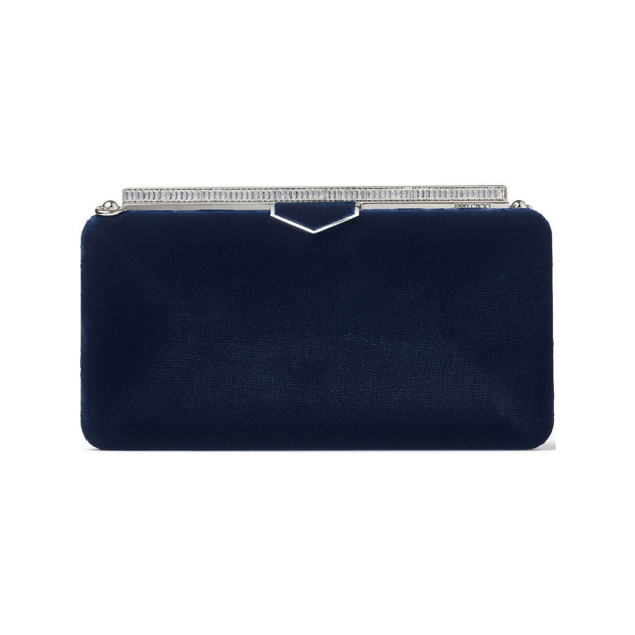 JIMMY CHOO Ellipse Velvet With Crystal Frame Clutch Bag NAVY