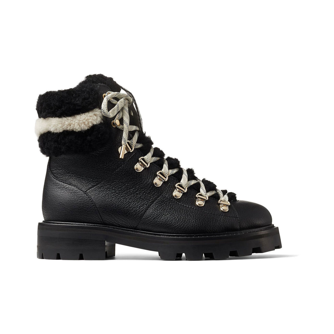 Eshe Flat Grained Leather Shearling Collar Hiking Boots preview