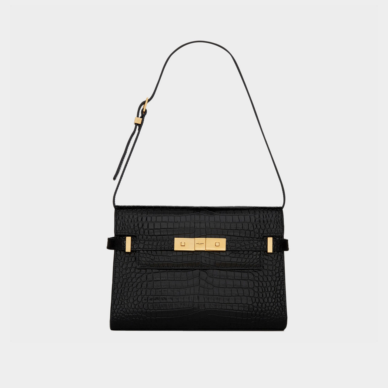 SAINT LAURENT Manhattan Small Croc Embossed Leather Shoulder Bag