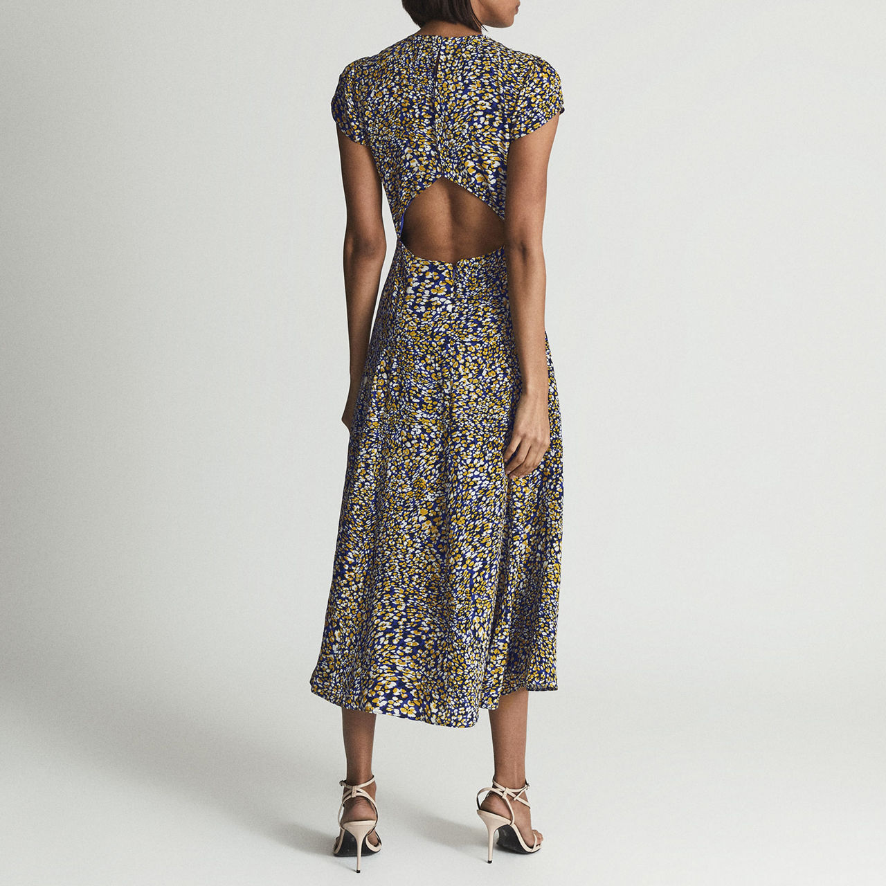 livia printed cut out back midi dress Reiss Livia Printed Cut-Out Back Midi Dress, Pink/Multi