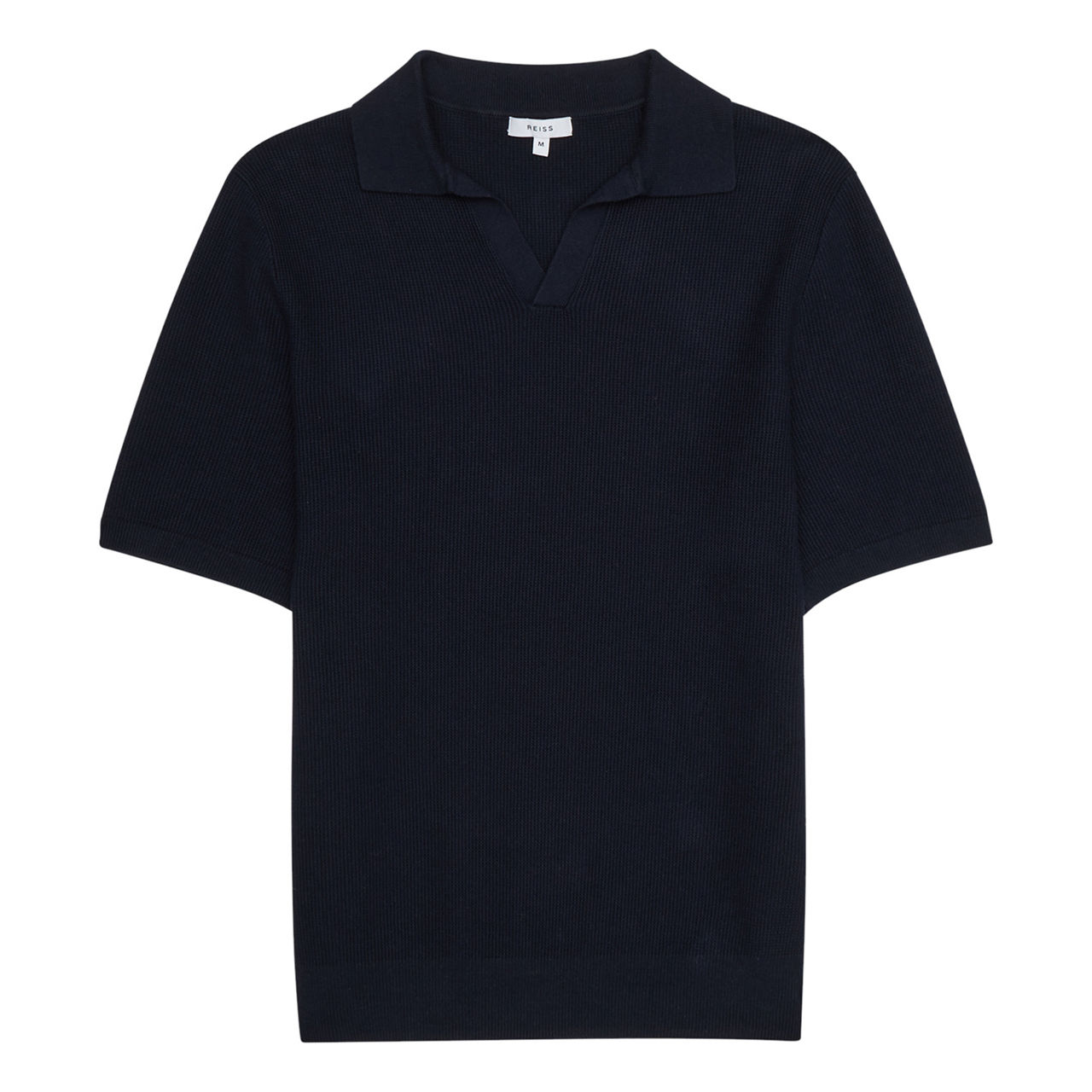 ◆ ◆ South Blue Black Logo Open Collar Polo Shor OPEN-COLLAR BOUCLÉ-KNIT POLO SHIRT - NAVY | COS