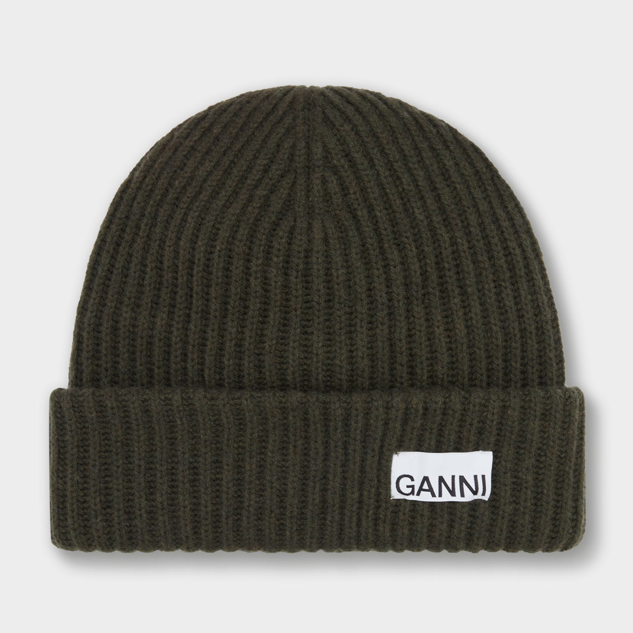 GANNI Logo Ribbed Beanie Hat