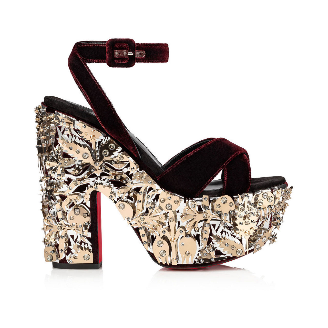 CHRISTIAN LOUBOUTIN Superyaz 160 Velvet Double Embellished Sandals - WINEBKLIN BLACK