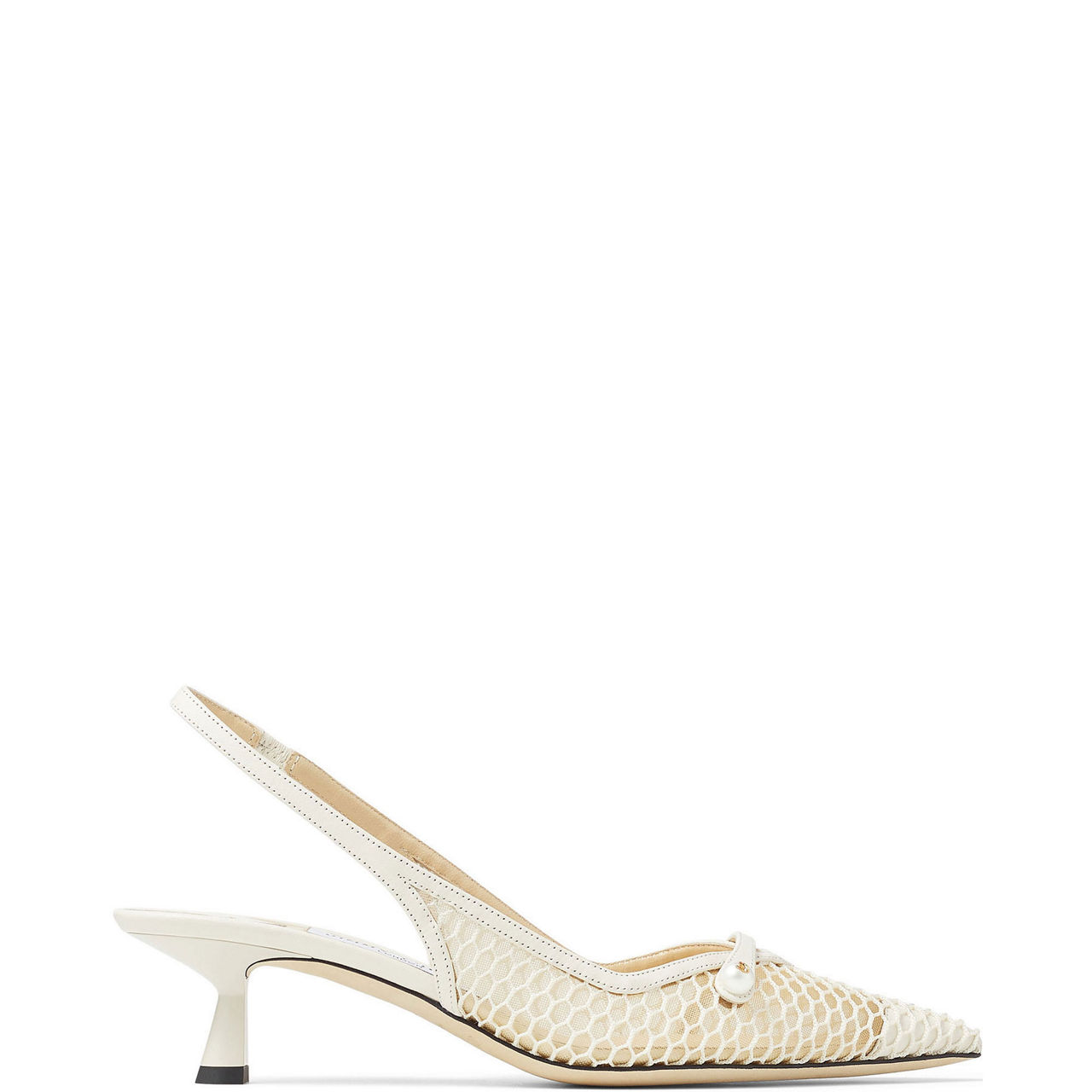 Amita 45 Fishnet Leather Slingback Kitten Heels