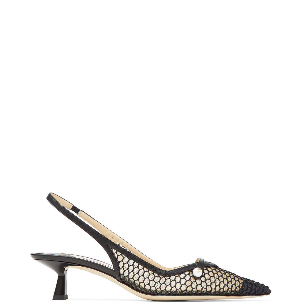 Amita 45 Fishnet Leather Slingback Kitten Heels