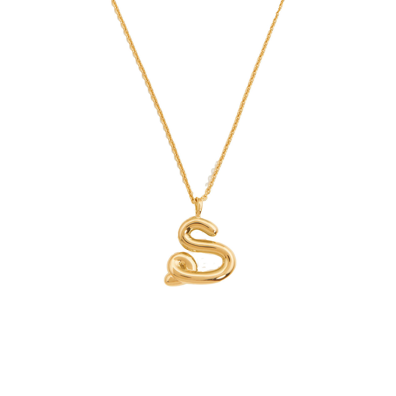 Curly Molten 18 kt Gold Plated Initial Necklace S