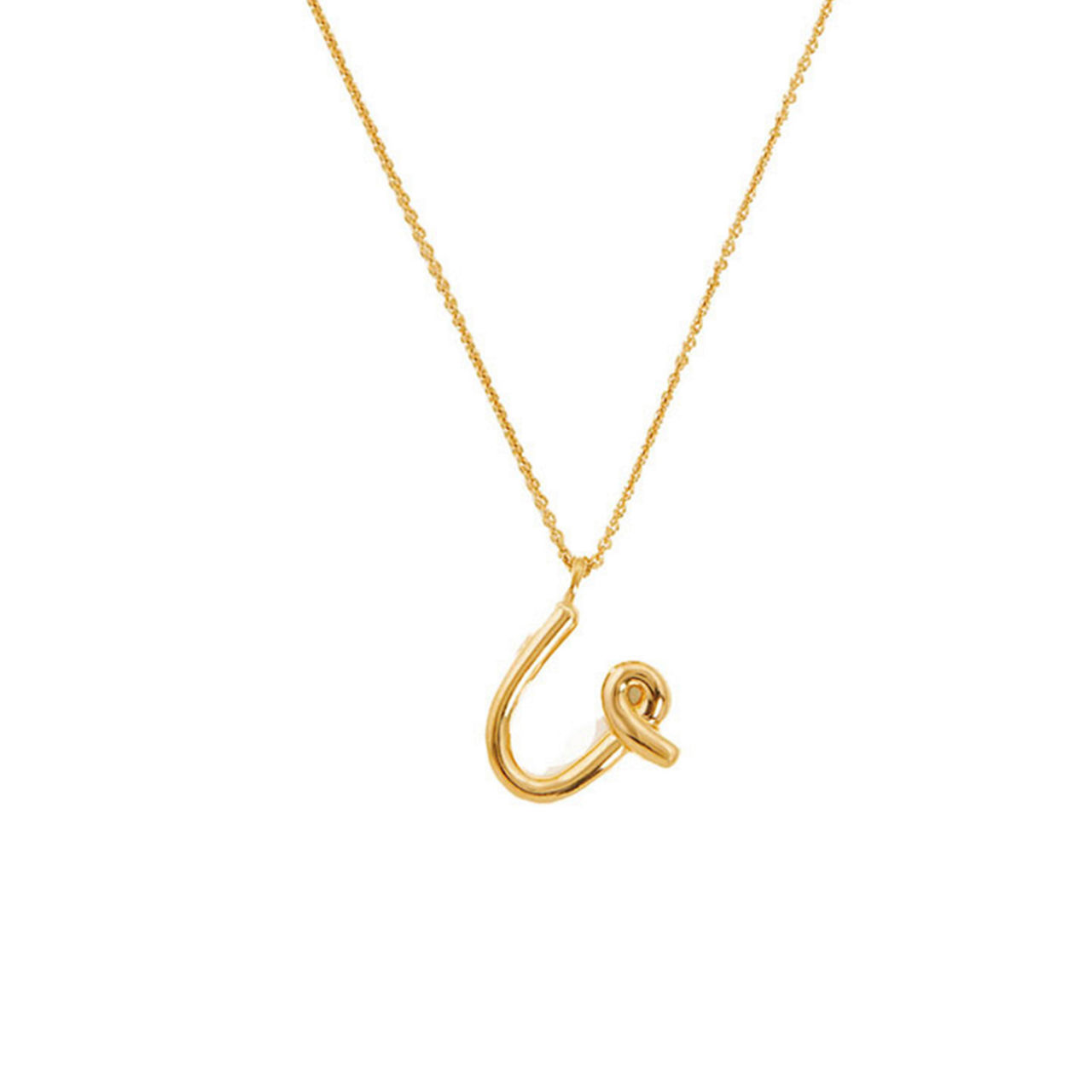 Curly Molten 18 kt Gold Plated Initial Necklace U