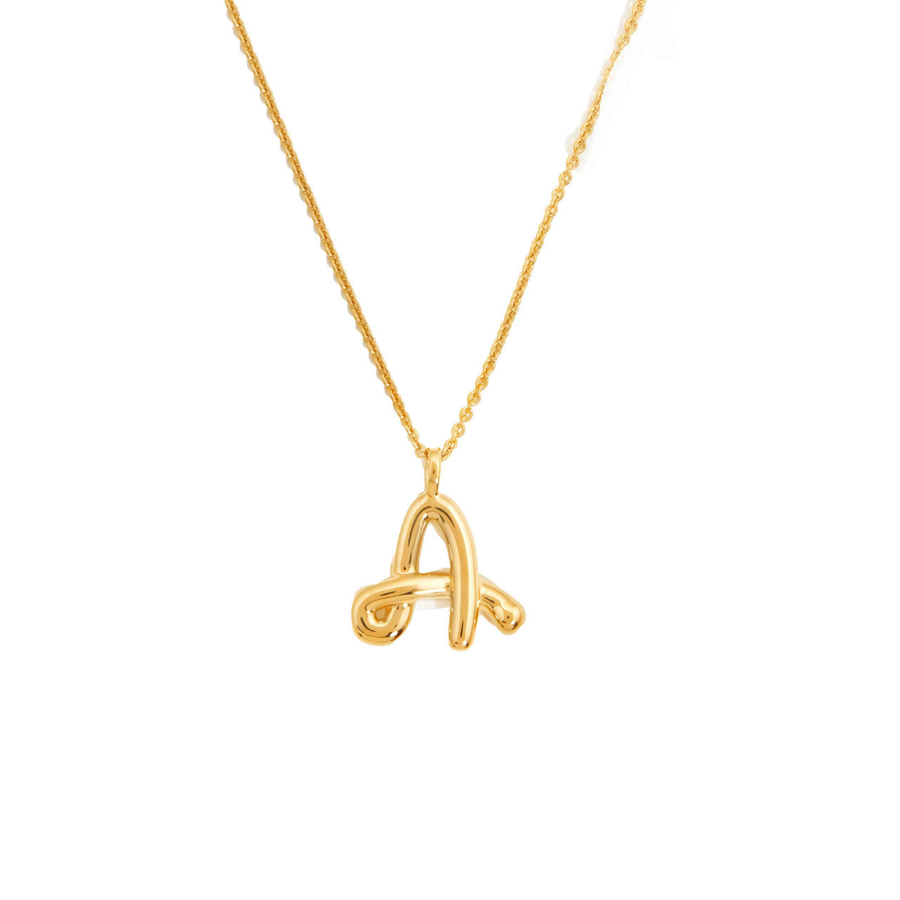 Curly Molten 18 kt Gold Plated Initial Necklace A