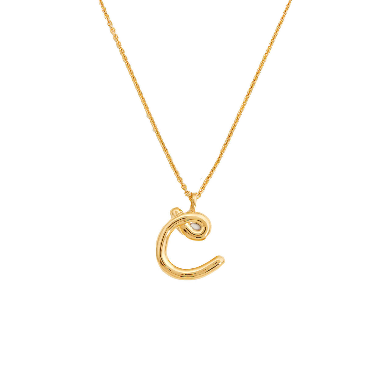 Curly Molten 18 kt Gold Plated Initial Necklace C