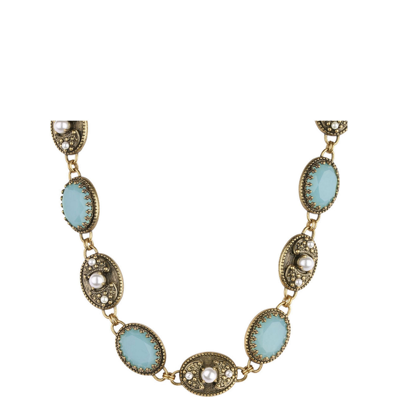 Aqua Pearl Stone Setting Necklace