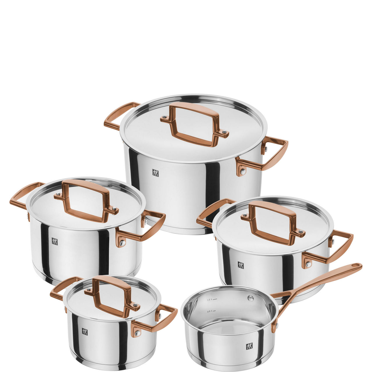 Bellasera 5 Piece Stainless Steel Pot Set Rose Gold Handle
