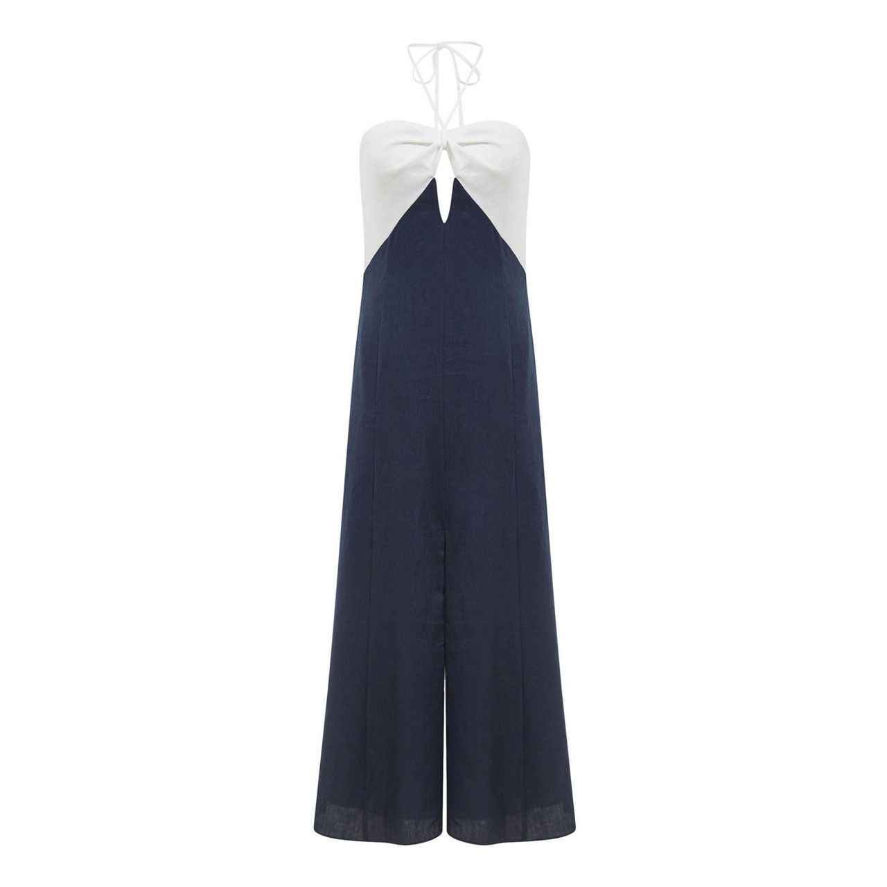 REISS Sian Linen Colour Block Midi Dress