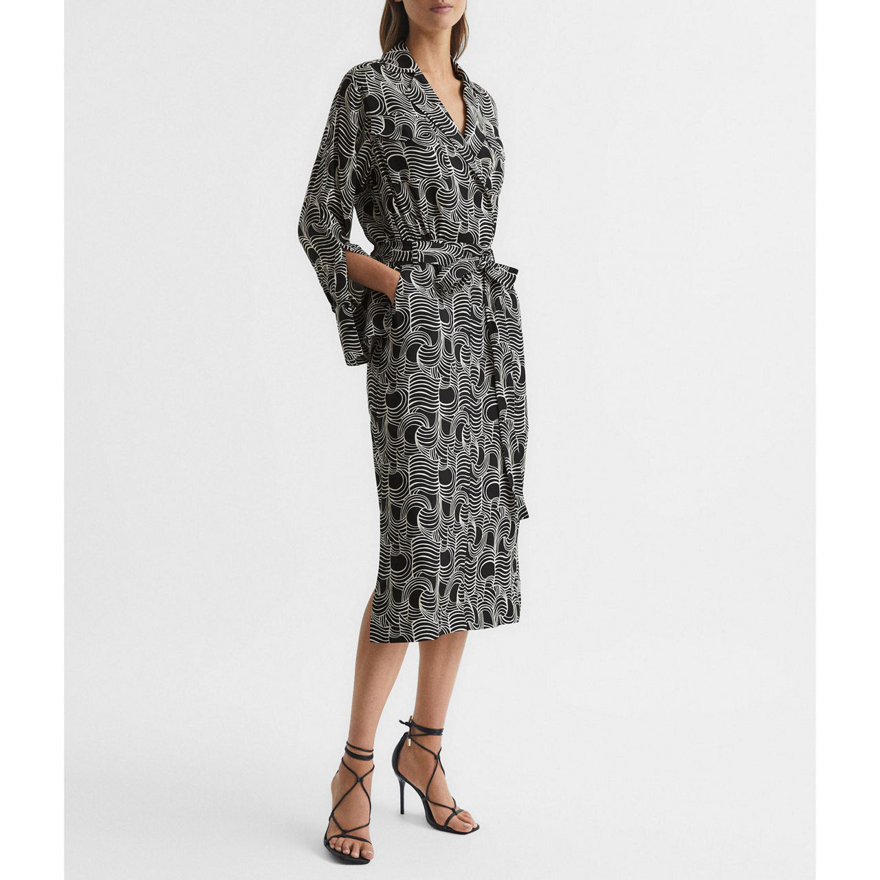 REISS Georgina Swirl Print Midi Dress