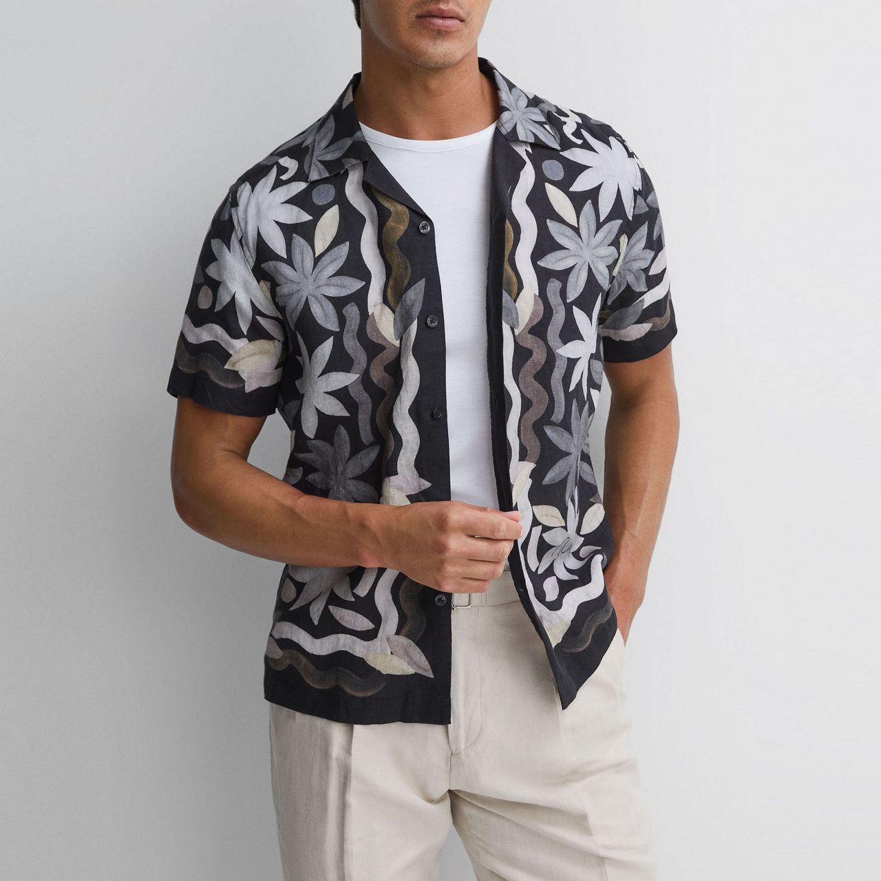 Delphi Linen Floral Cuban Collar Shirt Delphi Linen Floral Cuban Collar Shirt