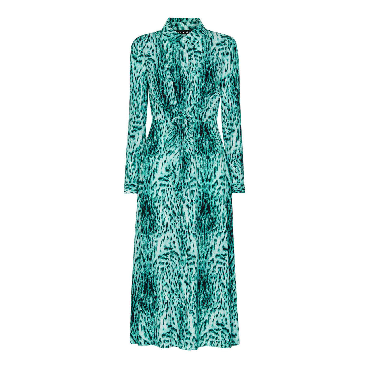 WHISTLES Brushed Leopard Tie Midi Dress