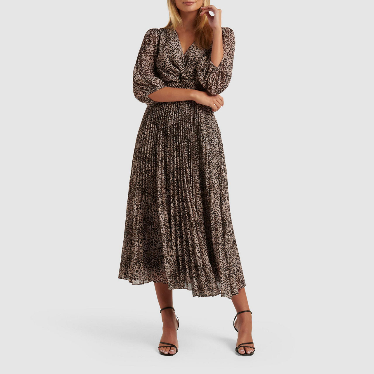 FOREVER NEW Viviana Twist-Front Pleated Midi Dress