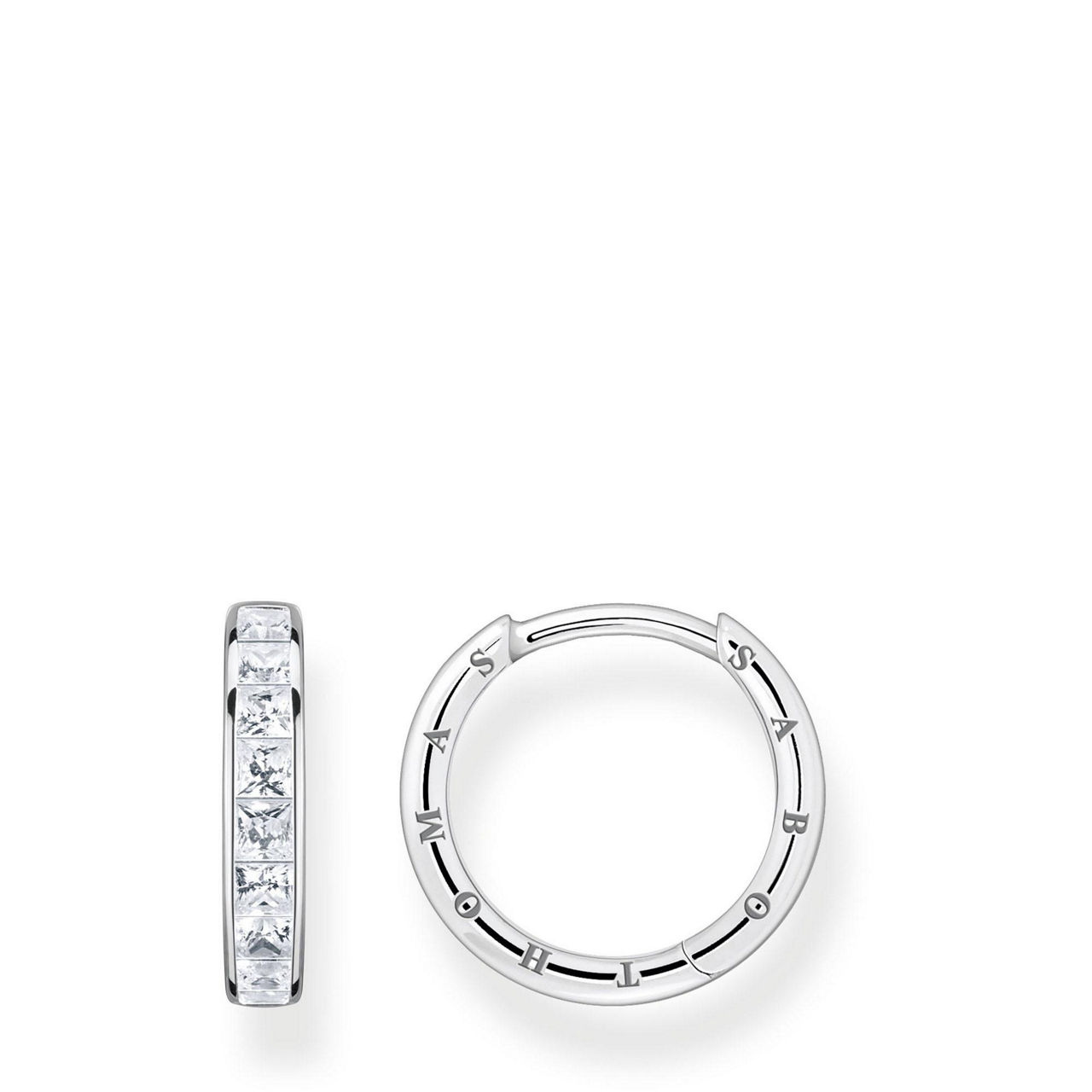 White Stones Pav&eacute; Silver Hoop Earrings
