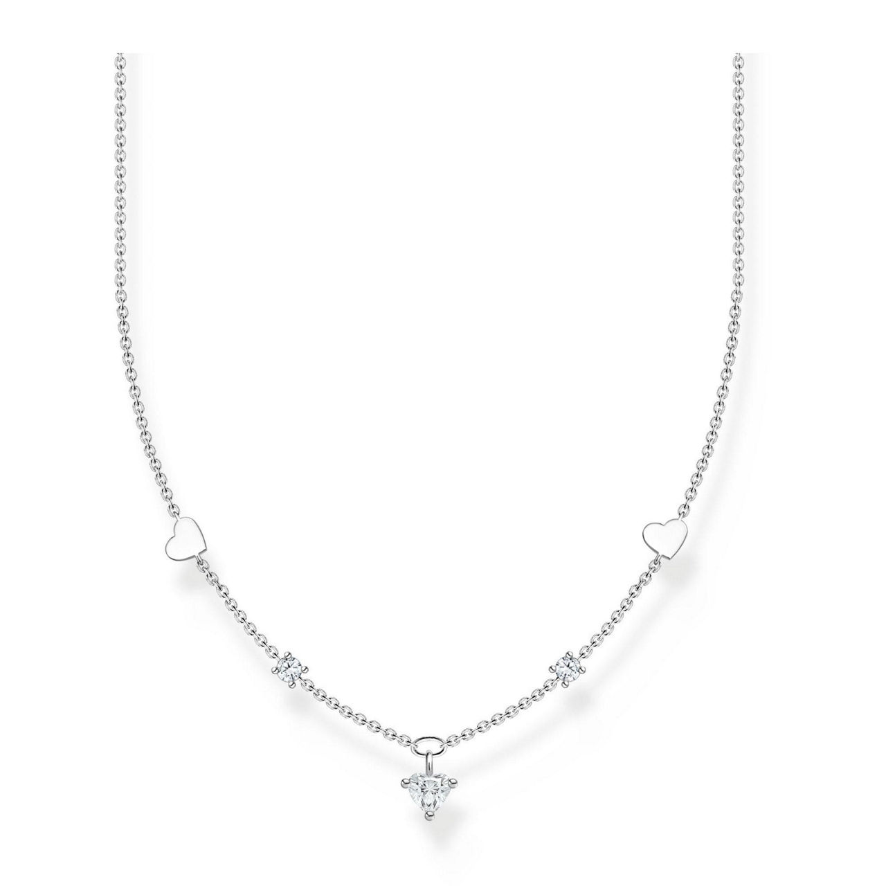 Silver Hearts and White Stones Necklace