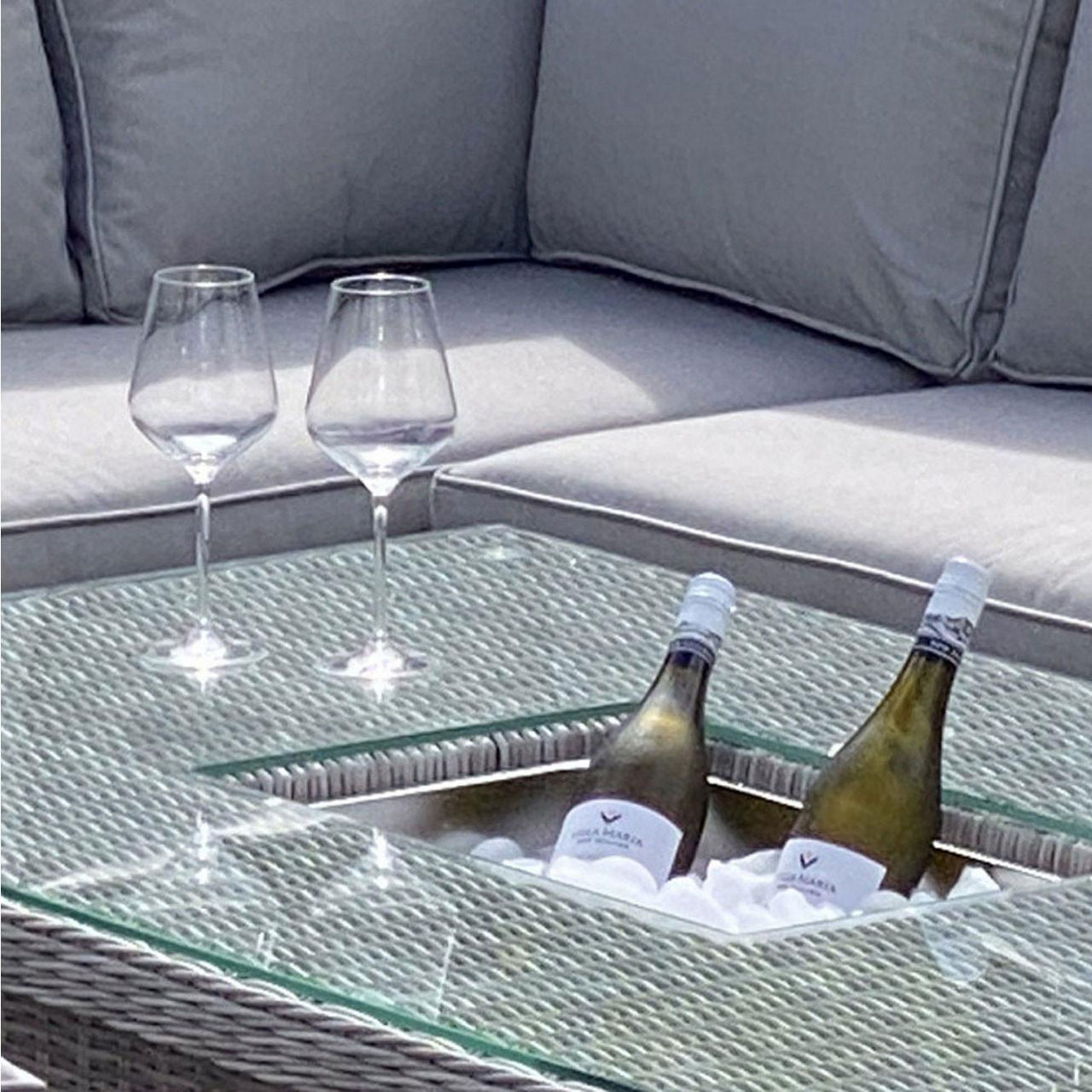 Barcelona Corner Sofa Set with Rectangular Rising Table & Ice Bucket
