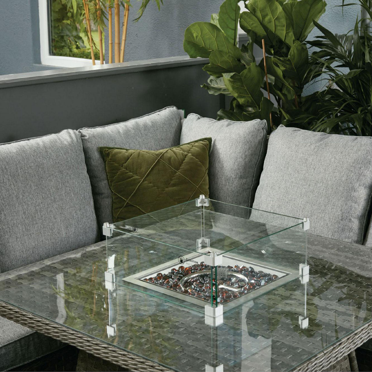 Boston Casual Dining Set with Square Table & Firepit