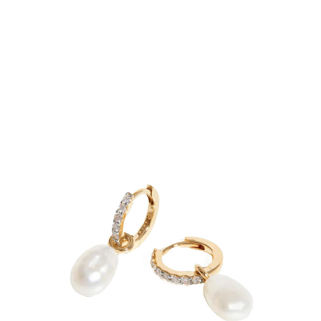 Fine 14kt Gold Pearl Charm Diamond Hoop Earrings