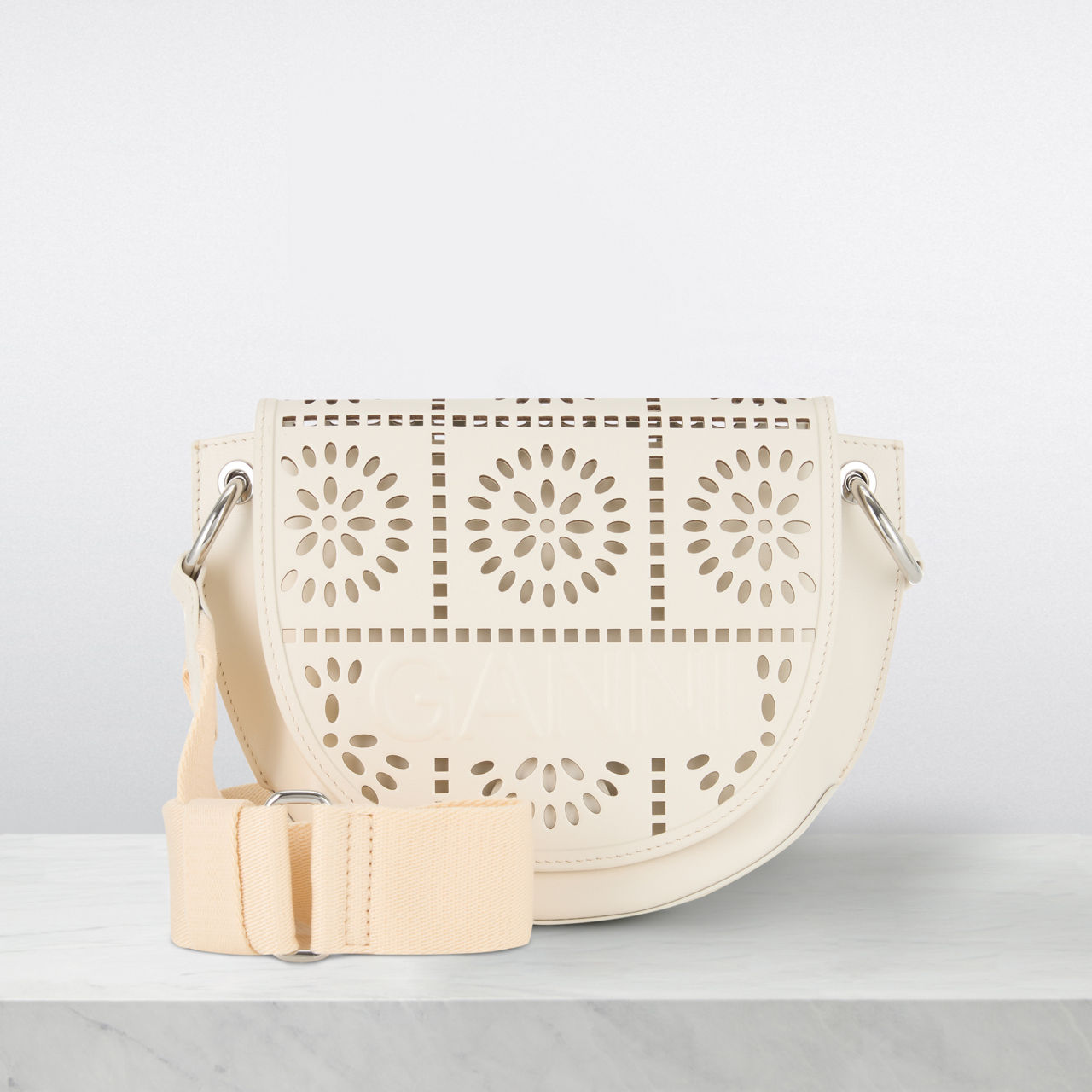 GANNI Banner Saddle Broderie Leather Crossbody Bag