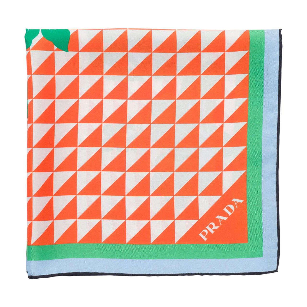 PRADA Hibiscus Printed Silk Twill Foulard OrangeWhite