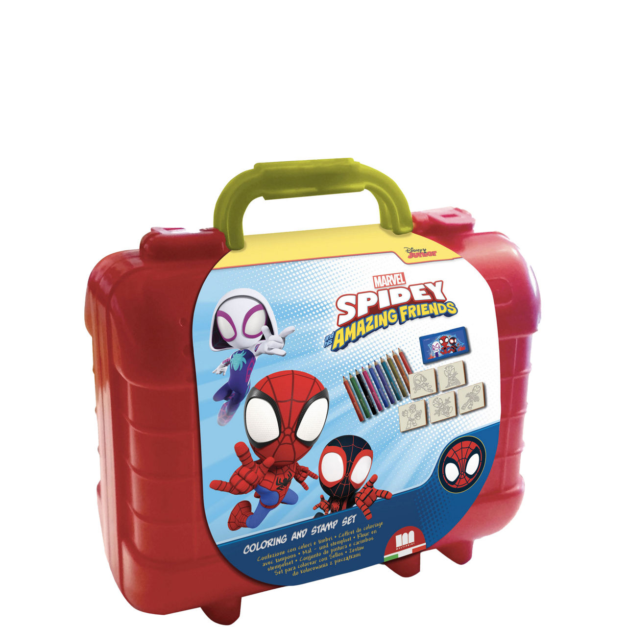 Spidey Plastic Case with Stamps, Ink, Pencils, Activity Book and Stickers