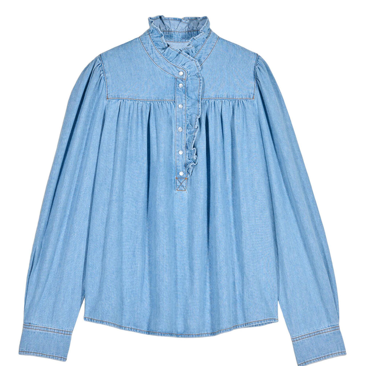 Lilac Denim Ruffled Blouse