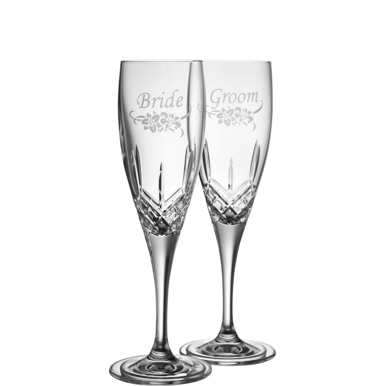 Bride and Groom Floral Spray Flutes