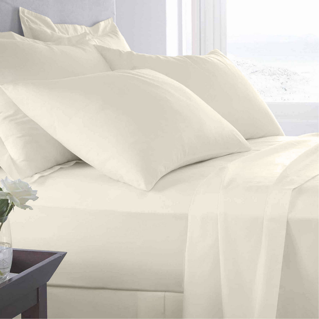 400 TC Egyptian Cotton Sateen Ivory Sheets & Pillowcases