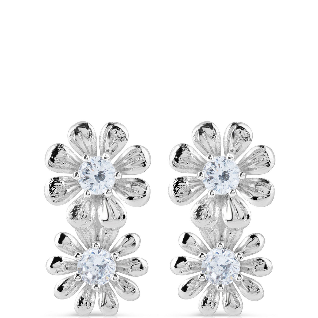 Double Flower Crystal Embellished Stud Earrings