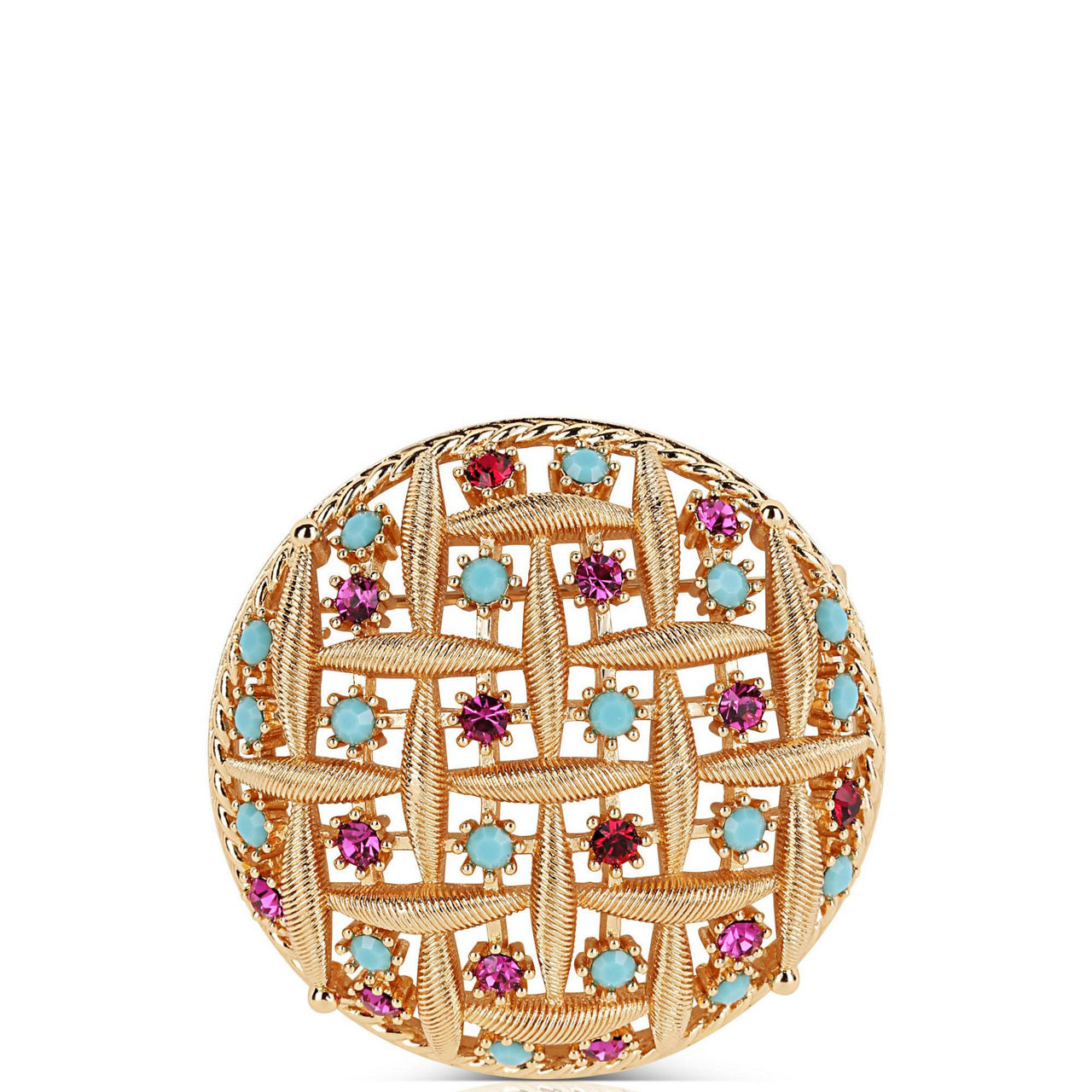 Pink & Turquoise Stone 14k Gold Plated Brooch