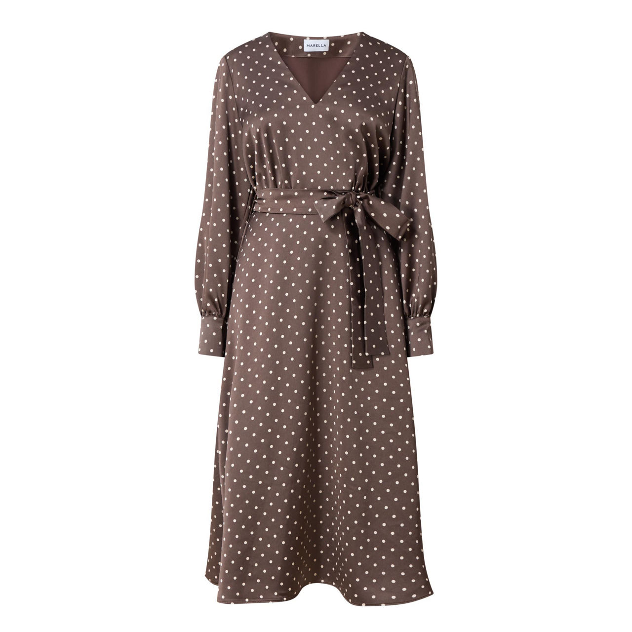 brown polka dot wrap dress Petal and Pup Women's Arella Maxi Dress