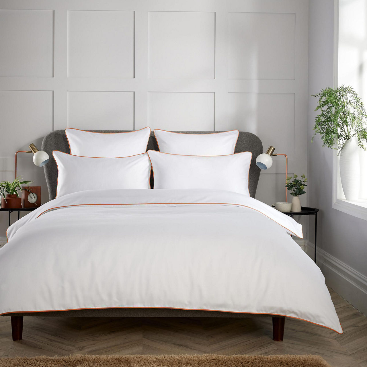 400 Thread Count Piped Coordinated Bedding Cinnamon-White