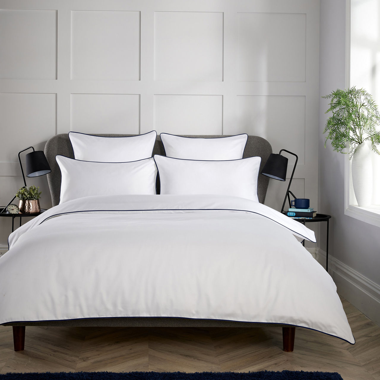 400 Thread Count Piped Duvet Set Navy